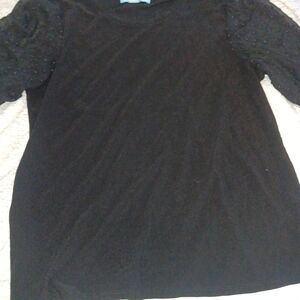 Black Lace Sleeve T Shirt